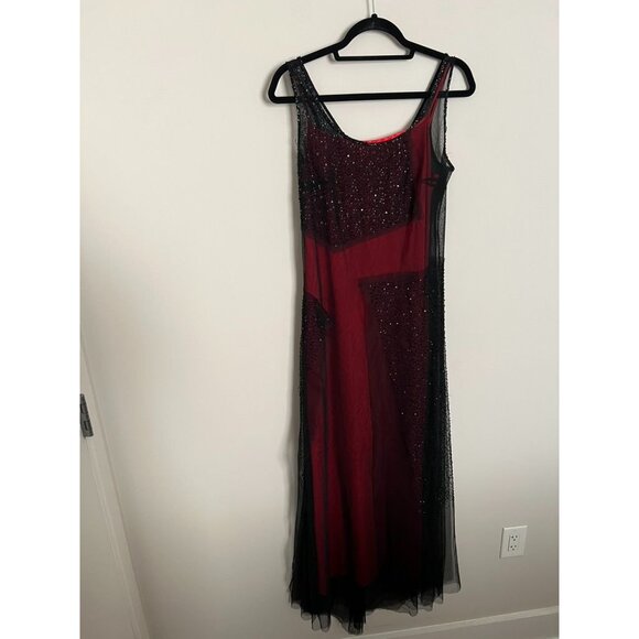 Sue Wong Nocturne Red w/Black Beaded Drape Evening Gown - Size 12 - Picture 3 of 16